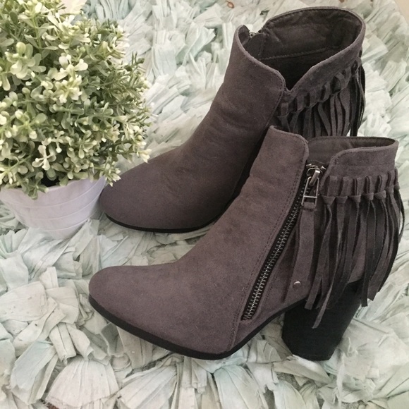 gray fringe booties